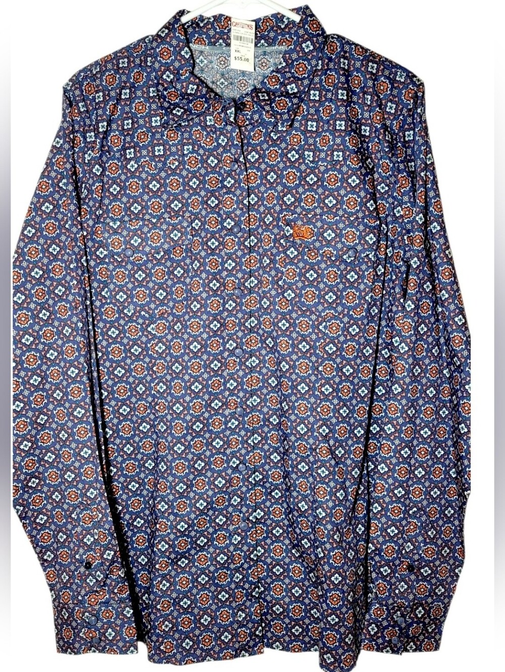 Cinch Blue Geometric Print Long-Sleeve Button-Down Shirt NWT